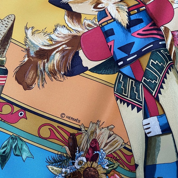 RARE COLLECTOR'S Hermes Kermit Oliver Kachinas Silk Scarf - Picture 7 of 11